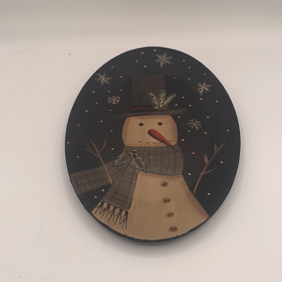 Hand painted Snowman Tray; signed Donna White - Picture 3 of 4